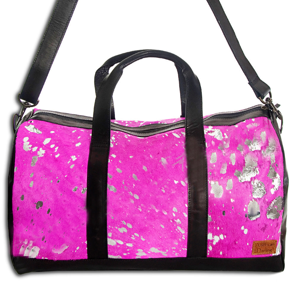 American Darling Handmade Leather Duffle Bag for Women, Cowhide Travel Handbag with Shoulder Strap