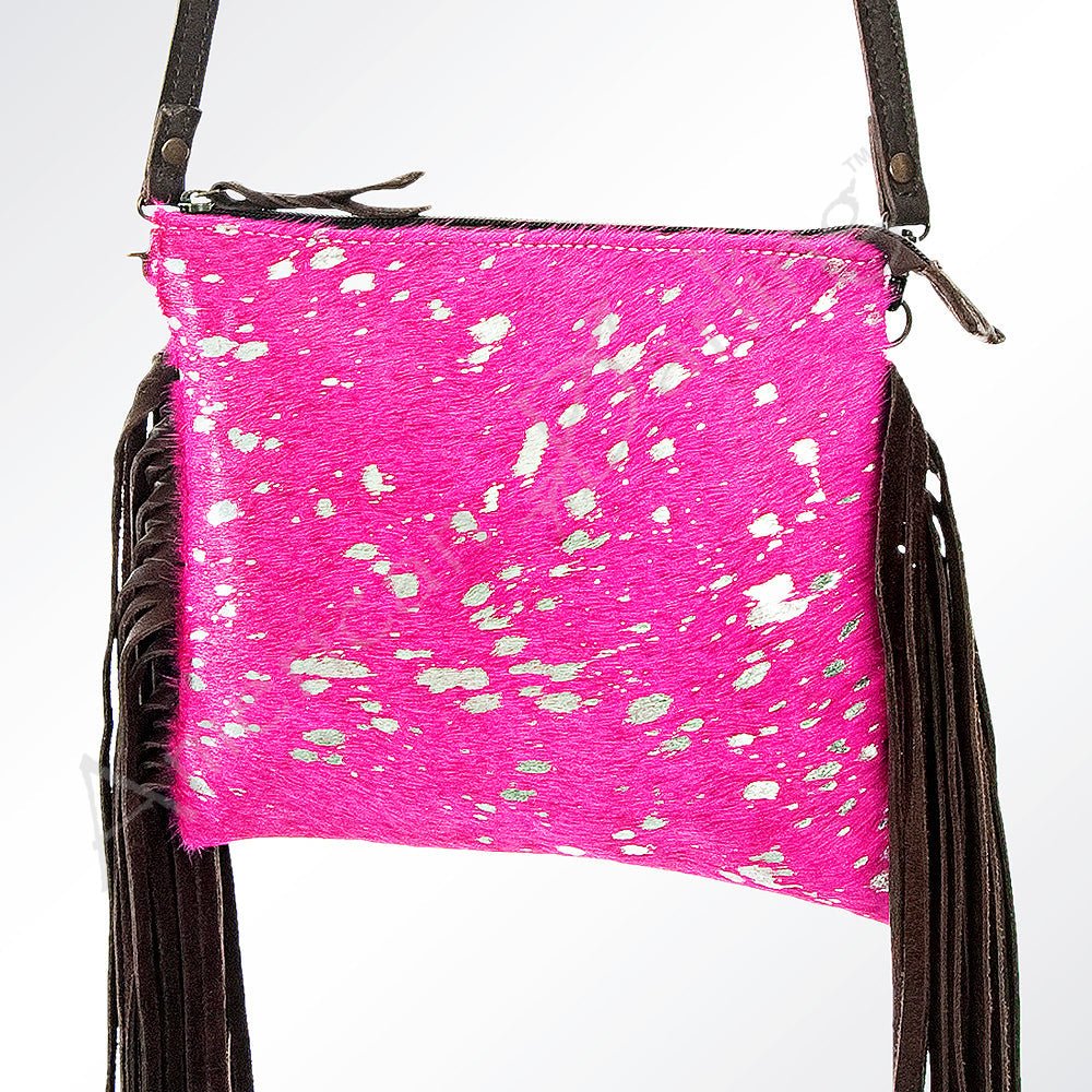 American Darling Western Small Crossbody Bag – Genuine Hair-On Cowhide Leather with Fringes, Adjustable Strap, Handcrafted in Texas