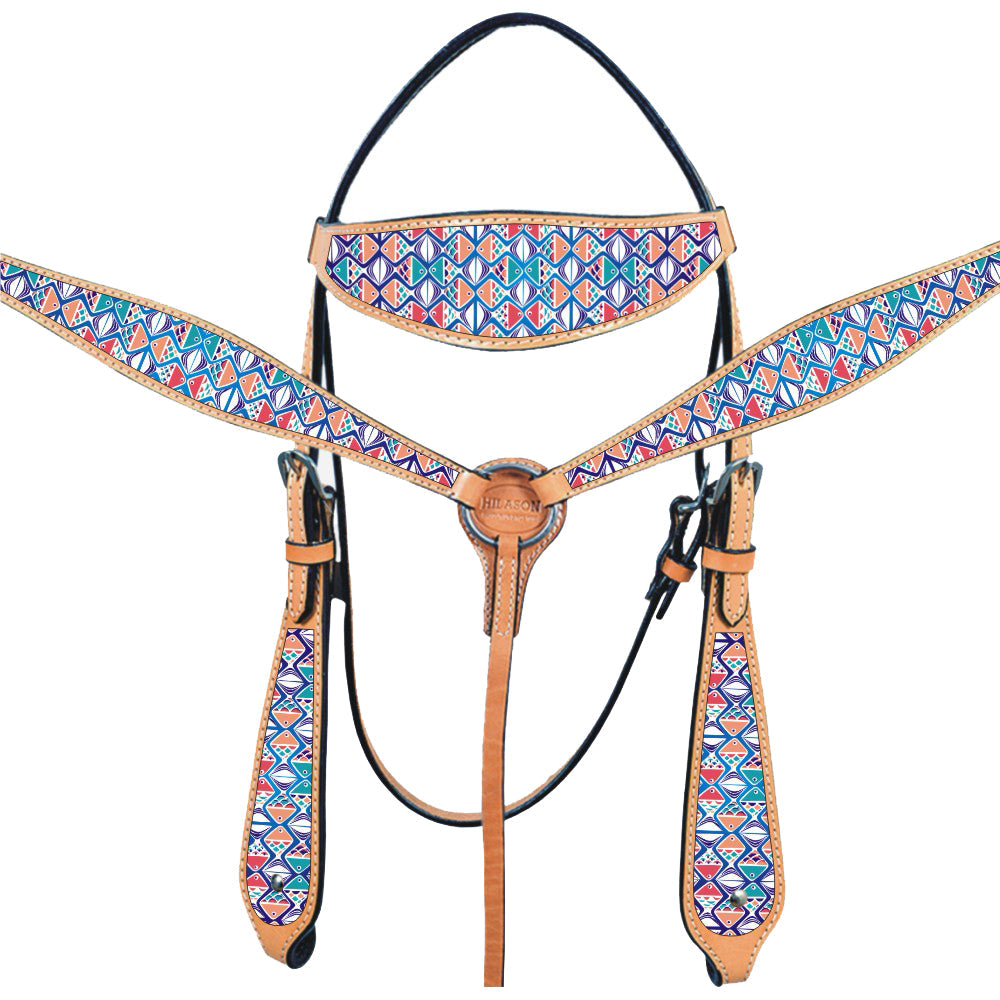 Western Horse Headstall Breast Collar Set American Leather Tan Hilason