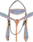 Western Horse Headstall Breast Collar Set American Leather Tan Hilason