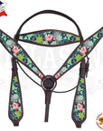 Western Horse Headstall Breast Collar Set American Leather  Hilason