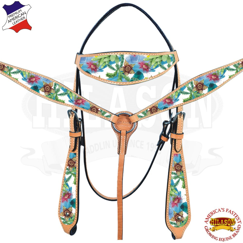 Western Horse Headstall Breast Collar Set American Leather  Hilason