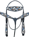 Western Horse Headstall Breast Collar Set  American Leather Skull Hilason