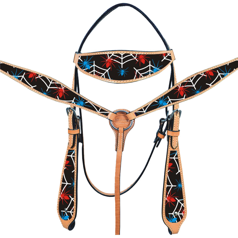 Western Horse Headstall Breast Collar Set American Leather Spider Hilason