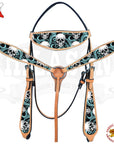Western Horse Headstall Breast Collar Set American Leather Tan Hilason