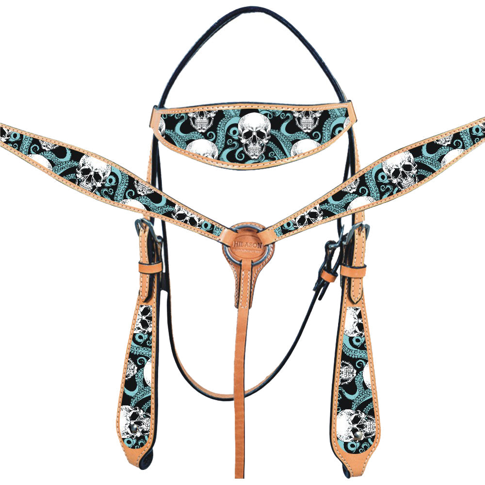 Western Horse Headstall Breast Collar Set American Leather Tan Hilason