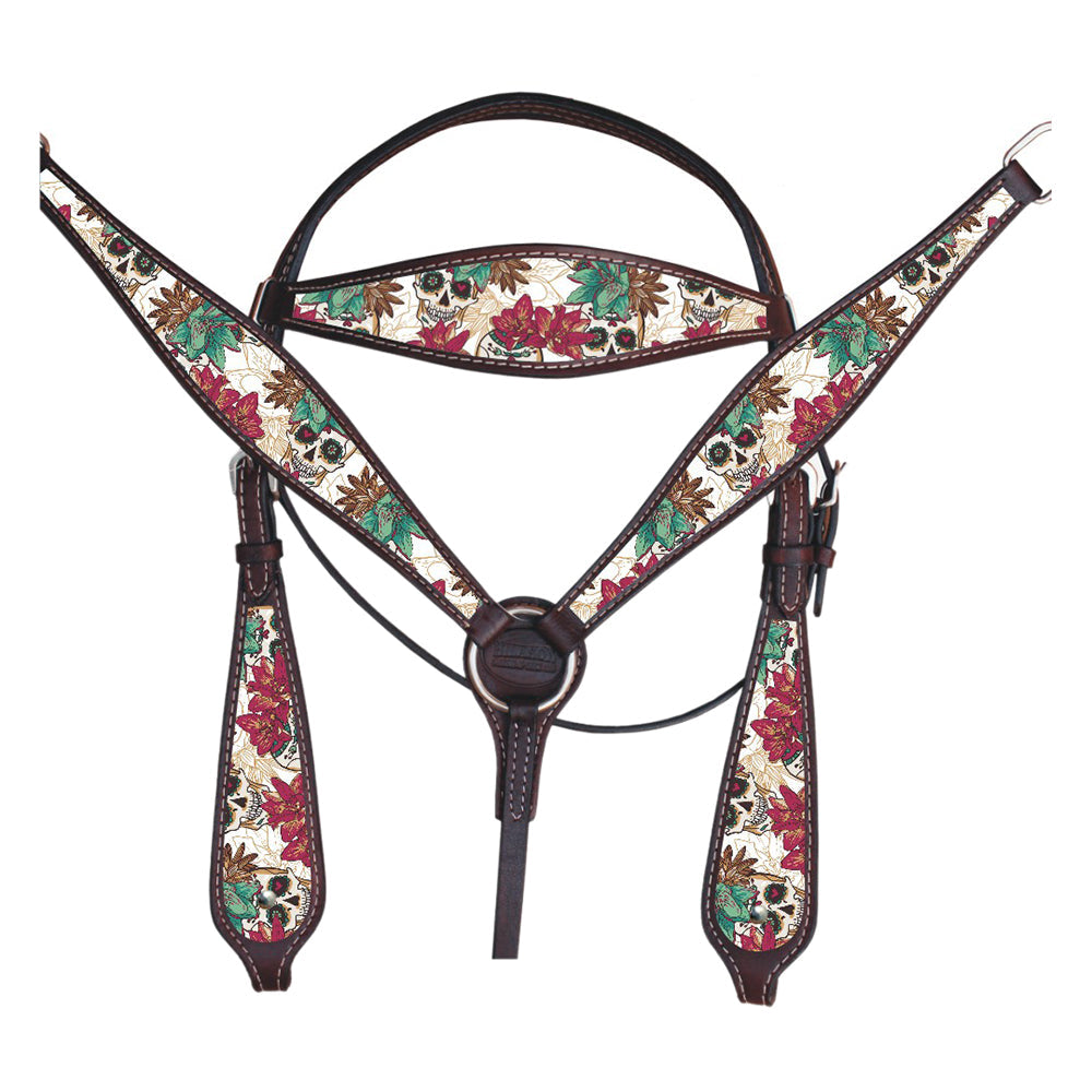 Western Horse Headstall Breast Collar Set American Leather Flower Hilason