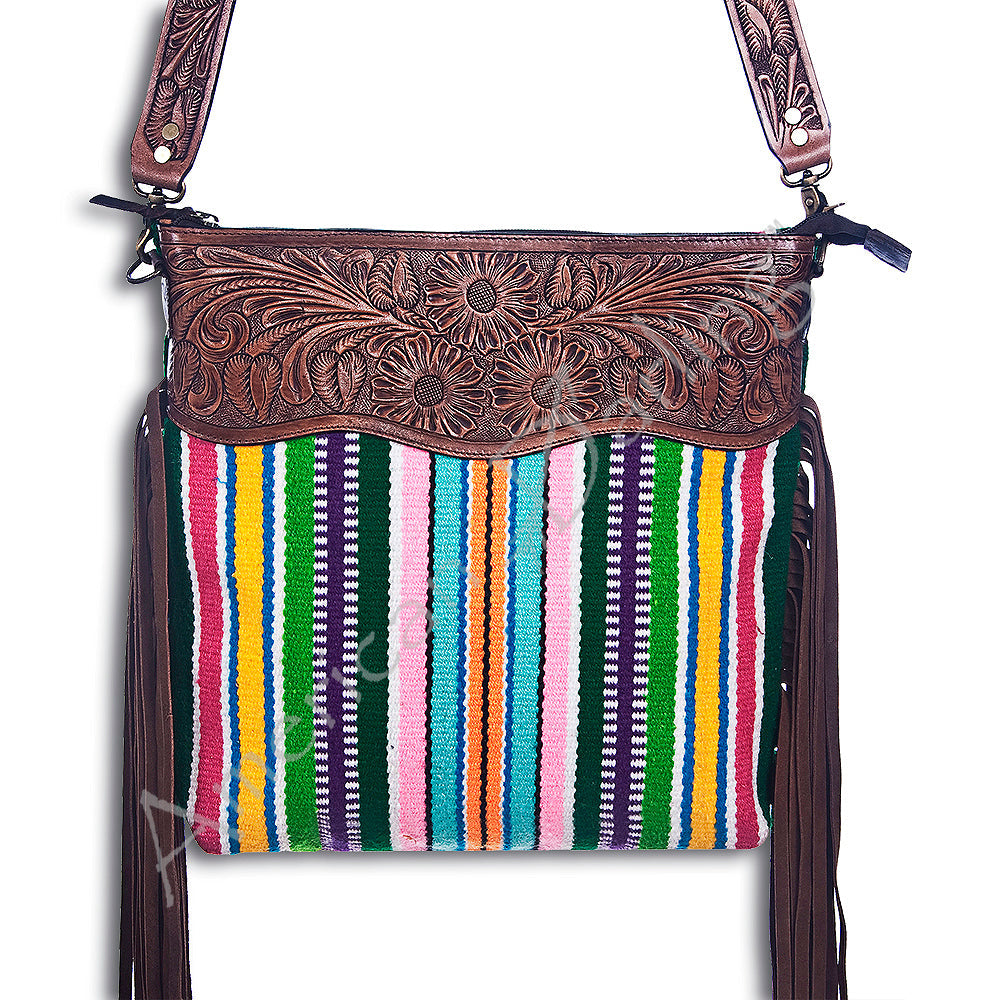 American Darling ADBGZ105R Signature Crossbody Hand Tooled Saddle Blanket Genuine Leather Women Bag Western Handbag Purse