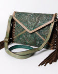 American Darling ADBG476ANTBR Envelope Hand Tooled Genuine Leather Women Bag Western Handbag Purse