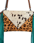 American Darling ADBG490CHEBRW Envelope Hair On Genuine Leather Women Bag Western Handbag Purse