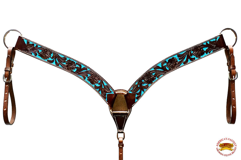 HILASON Western Horse Tack Set American Leather Dark Brown &amp; Turquoise Inlay