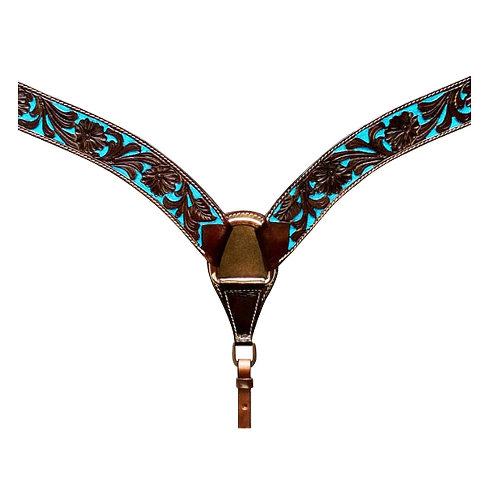 HILASON Western Horse Tack Set American Leather Dark Brown &amp; Turquoise Inlay