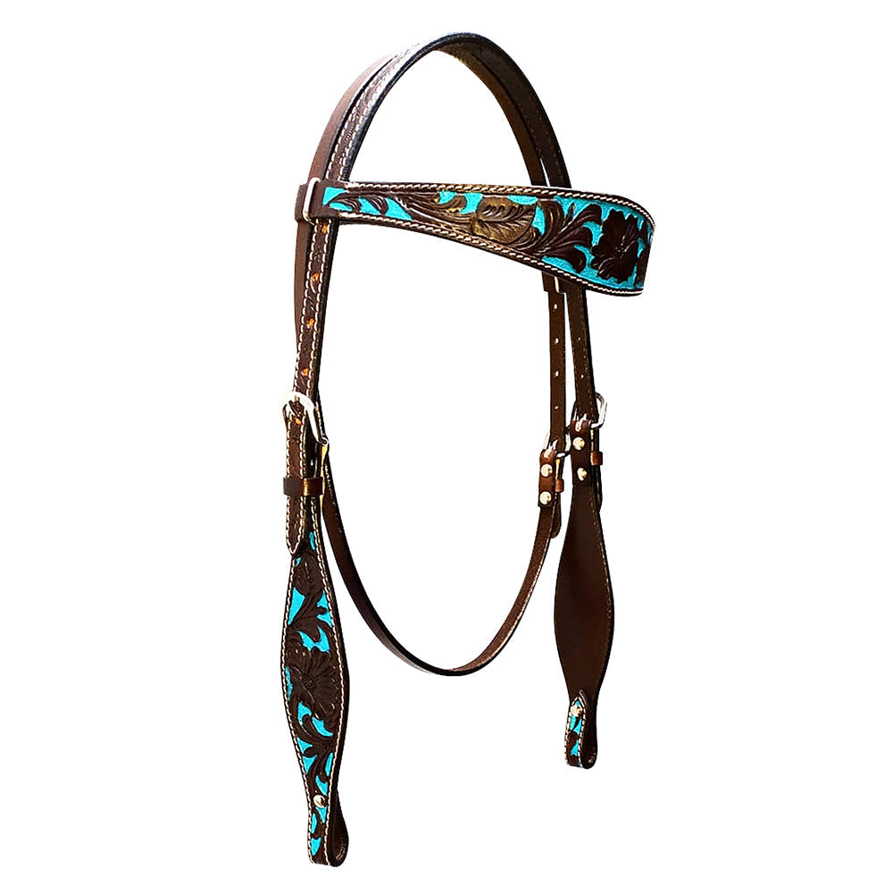 HILASON Western Horse Tack Set American Leather Dark Brown &amp; Turquoise Inlay