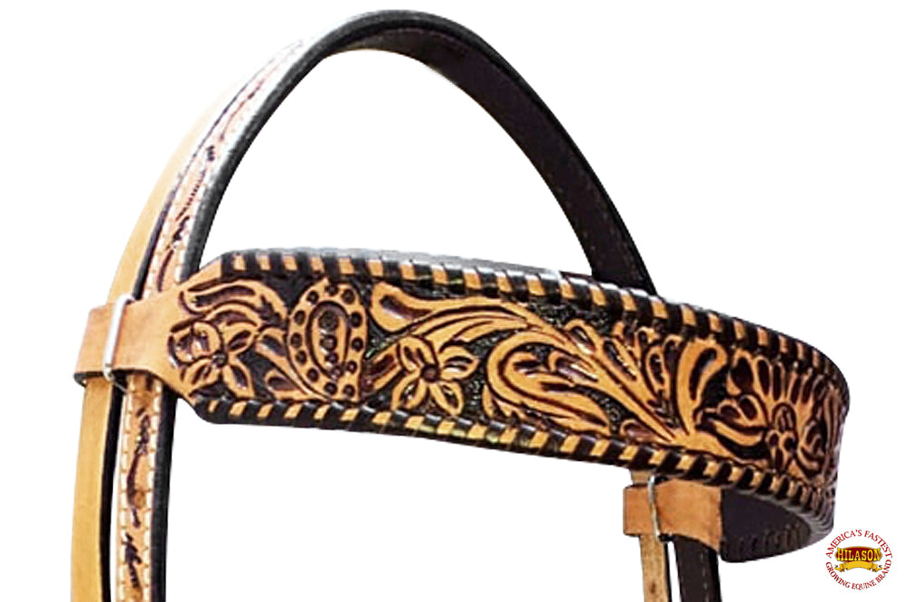Western Horse Headstall American Leather Carved Tan Hilason