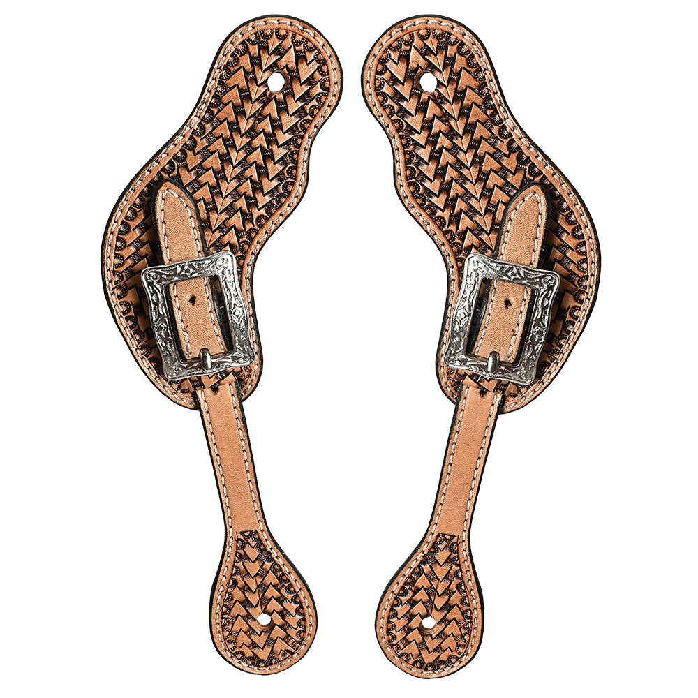 Western Leather Spur Straps Hilason Tan Basket Weaving