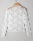Myla Sheer Floral Lace Mesh Mock Neck Long Sleeve Top