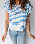 Stripe Textured Patchwork Short Sleeve T-Shirt