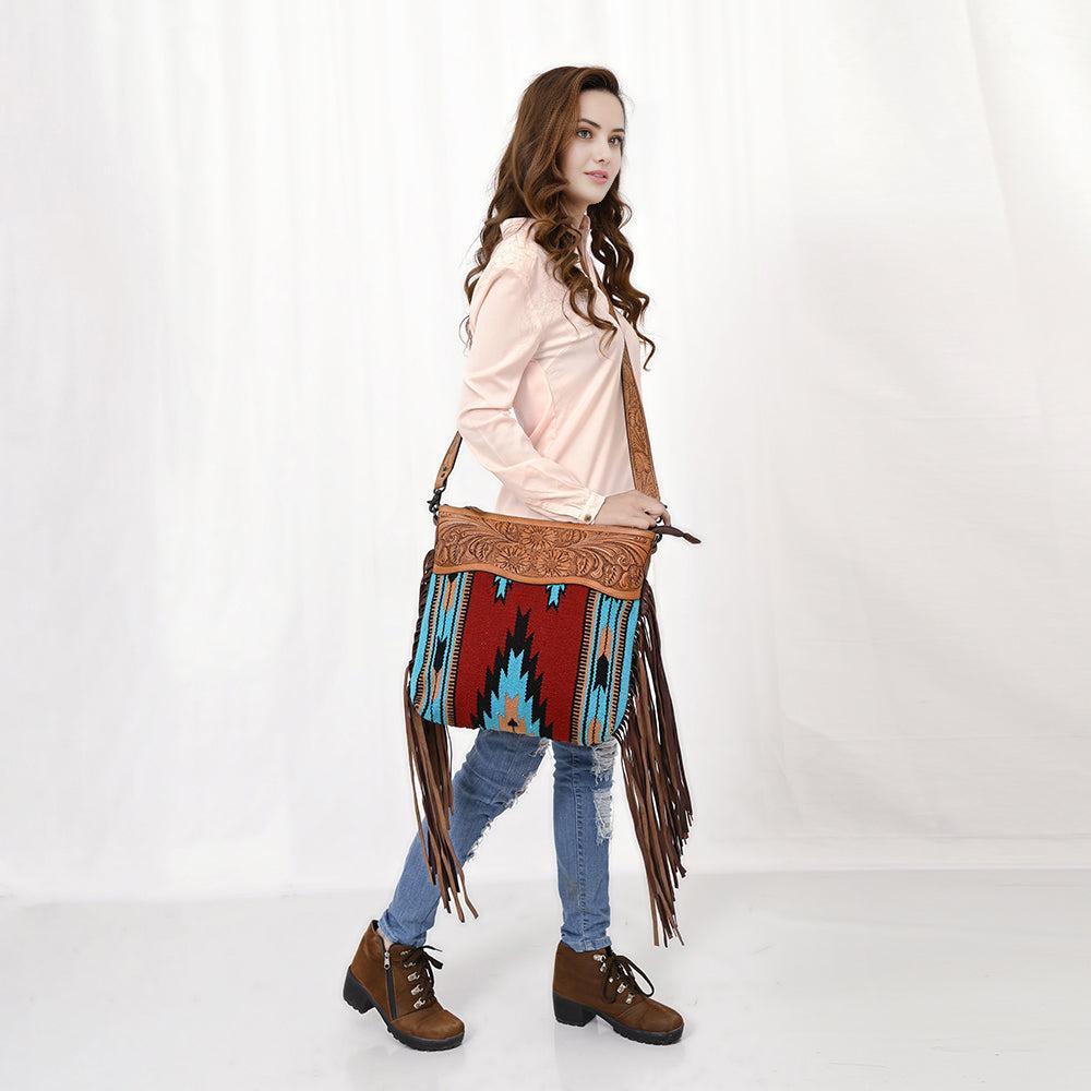 American Darling ADBGZ139G Signature Crossbody Hand Tooled Saddle Blanket Genuine Leather Women Bag Western Handbag Purse