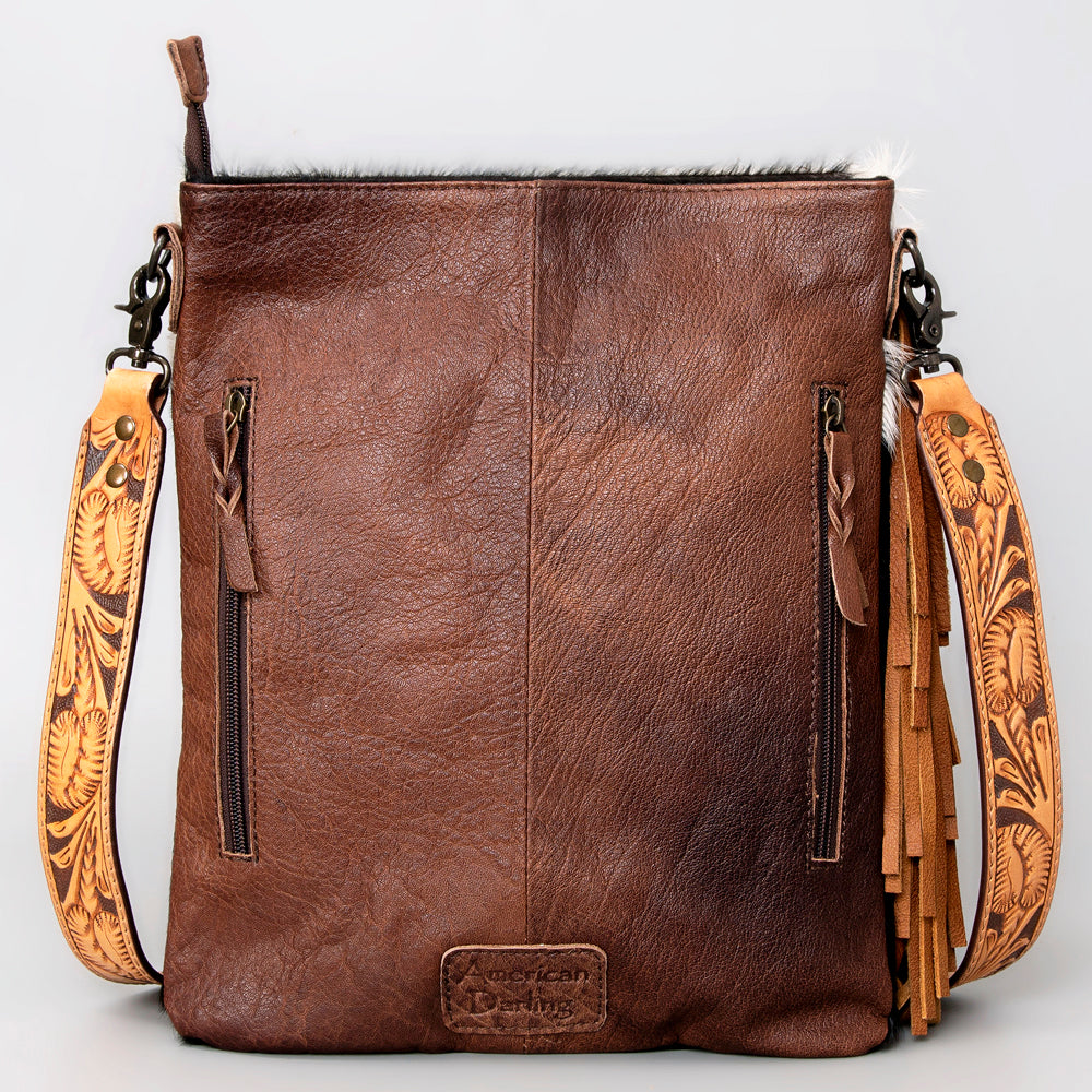 American Darling ADBG464BRW Chaps Bag Hand Tooled Hair On Genuine Leather Women Bag Western Handbag Purse