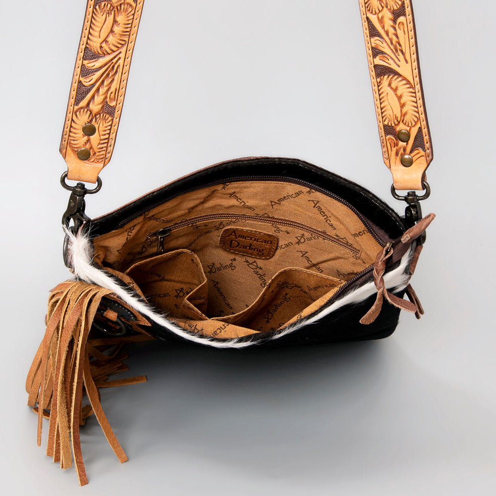 American Darling ADBG464BRW Chaps Bag Hand Tooled Hair On Genuine Leather Women Bag Western Handbag Purse