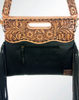 Hand Tooled Saddle Blanket Leather Western Clutch For Women