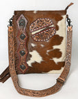 ADBG465BRW American Darling Hand Tooled Hair On Genuine Leather Women Bag Western Handbag Purse