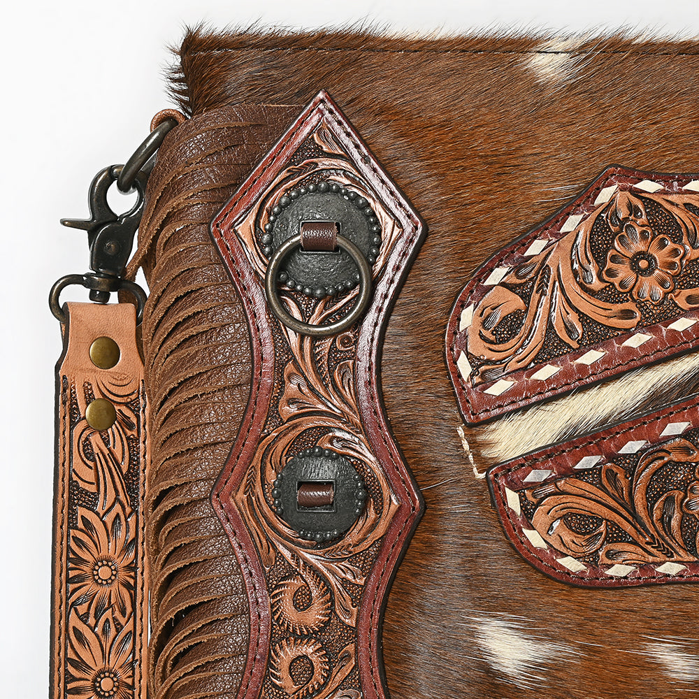ADBG465BRW American Darling Hand Tooled Hair On Genuine Leather Women Bag Western Handbag Purse