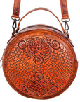 American Darling ADBG498A Canteen Hand Tooled Genuine Leather Women Bag Western Handbag Purse