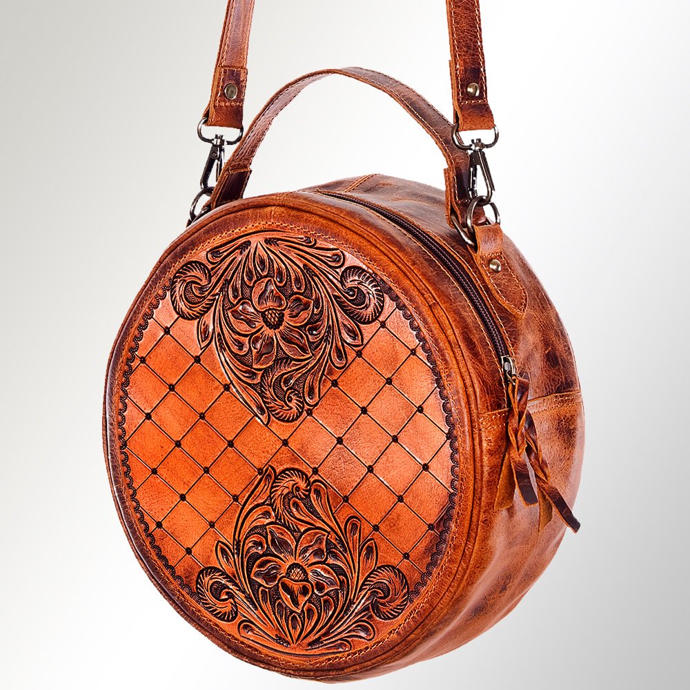 American Darling ADBG498A Canteen Hand Tooled Genuine Leather Women Bag Western Handbag Purse