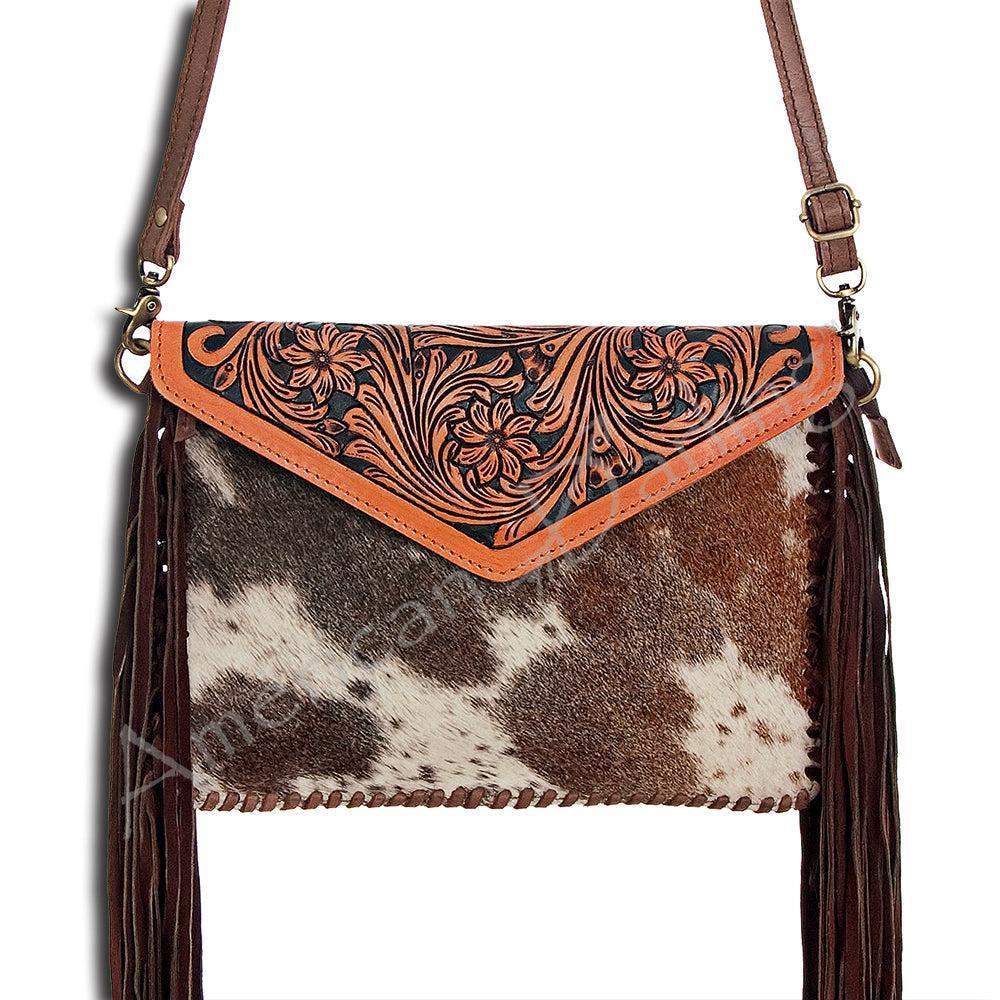 American Darling ADBGD104 Clutch Hand Tooled Hair-On Genuine Leather Women Bag Western Handbag Purse