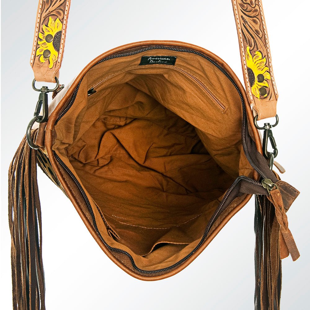 American Darling Messenger Hand Tooled Hair On Genuine Leather Women Bag Western Handbag Purse