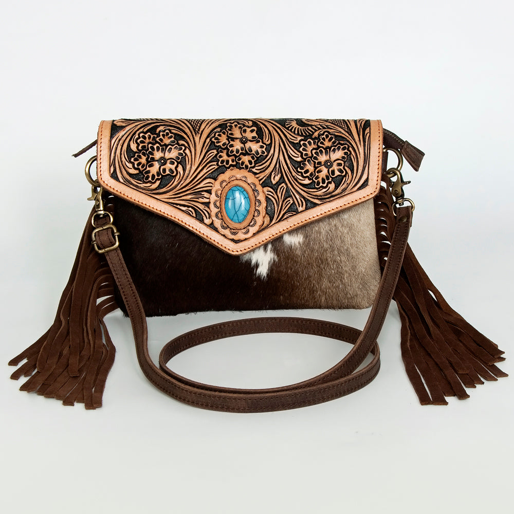 American Darling Envelope Hand Tooled Hair-On Genuine Leather Women Bag Western Handbag Purse | for Cute