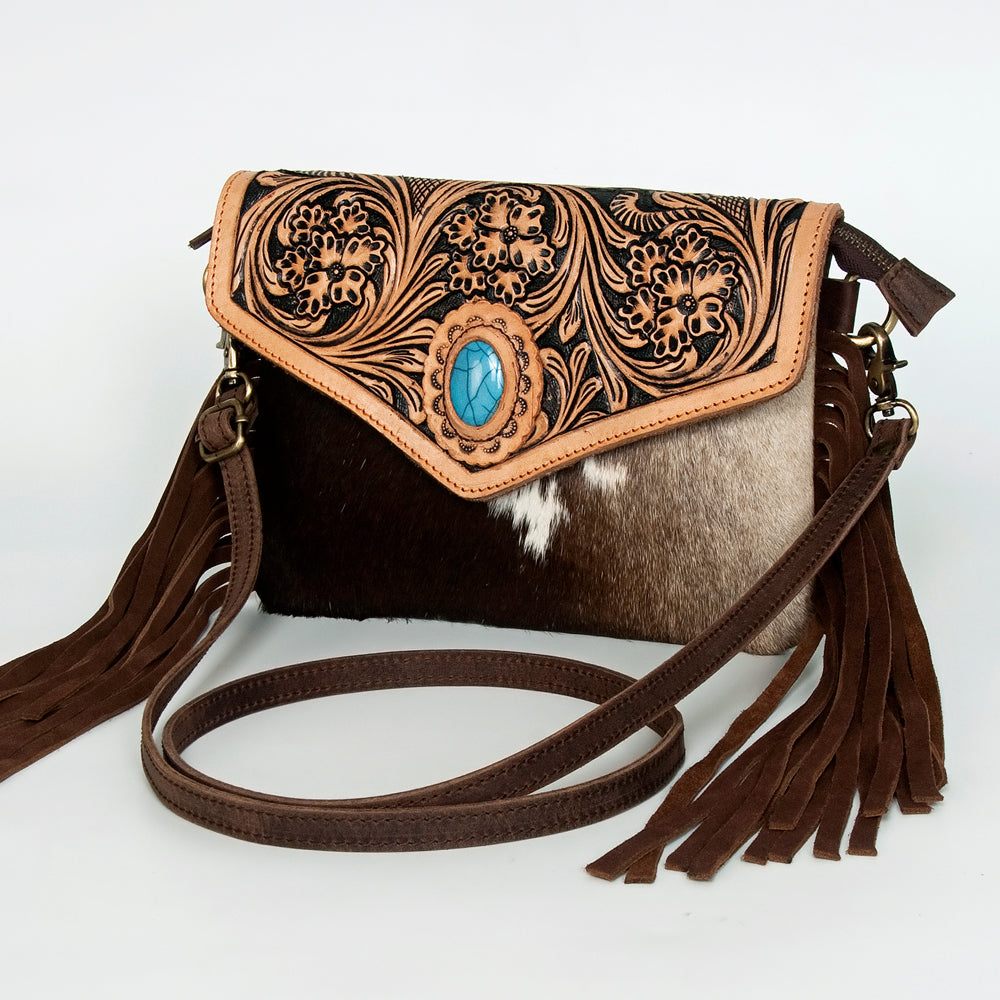 American Darling Envelope Hand Tooled Hair-On Genuine Leather Women Bag Western Handbag Purse | for Cute