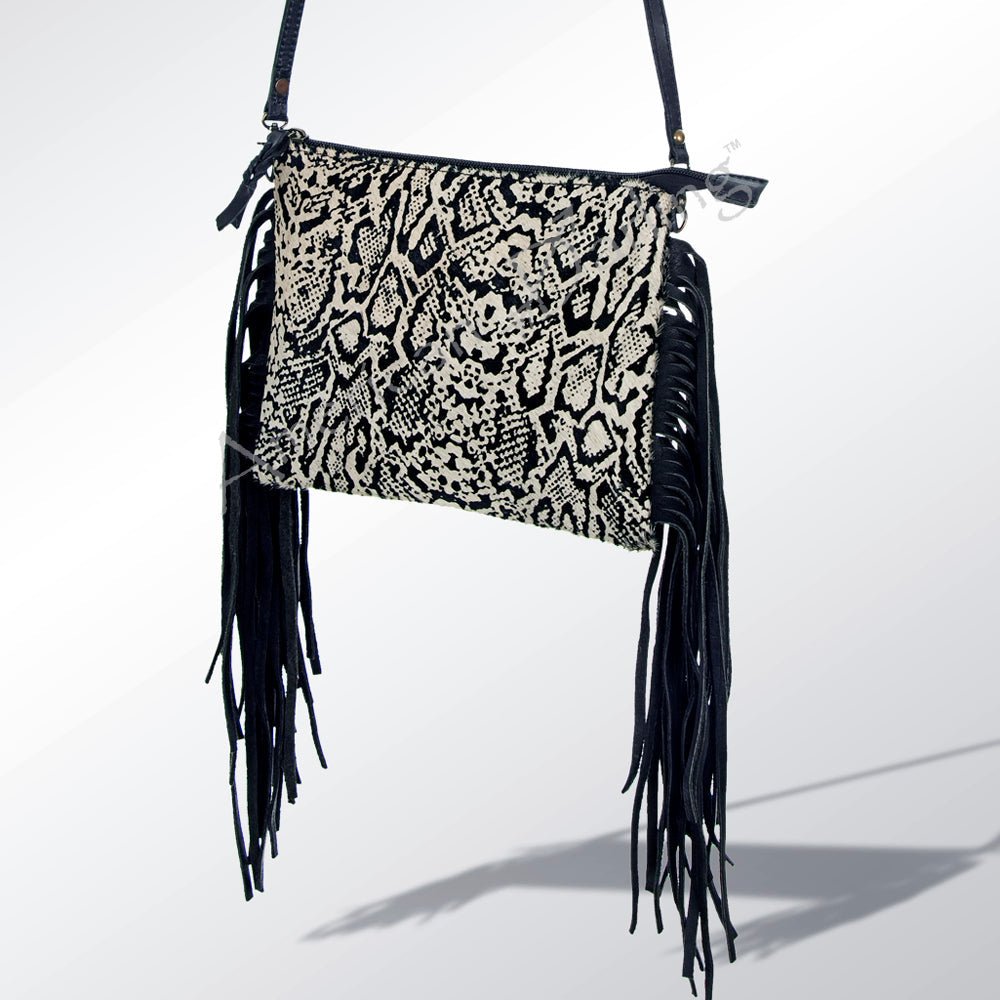 American Darling Western Small Crossbody Bag – Genuine Hair-On Cowhide Leather with Fringes, Adjustable Strap, Handcrafted in Texas