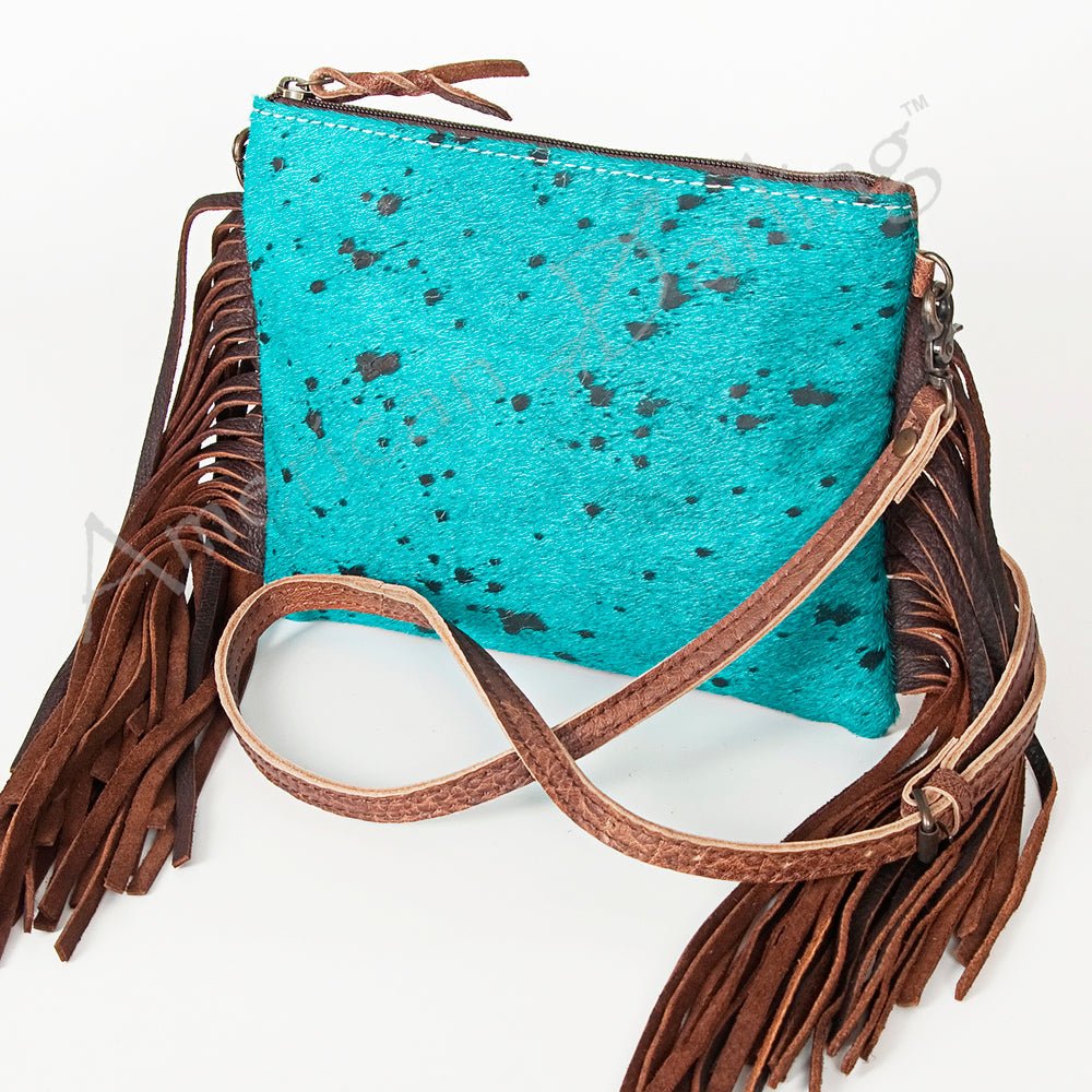 American Darling Western Small Crossbody Bag – Genuine Hair-On Cowhide Leather with Fringes, Adjustable Strap, Handcrafted in Texas