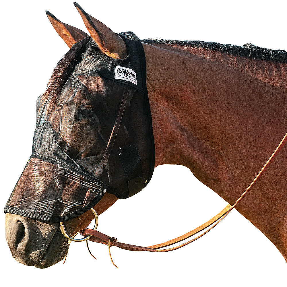 Cashel Quiet Ride Horse Fly Mask Long Nose Black Horse Size