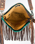 American Darling ADBGS192TRQ2FRNGA Messenger Hand Tooled Hair On Genuine Leather Women Bag Western Handbag Purse