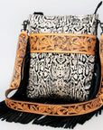 American Darling ADBGS192SNKFRNGA Messenger Hand Tooled Hair On Genuine Leather Women Bag Western Handbag Purse