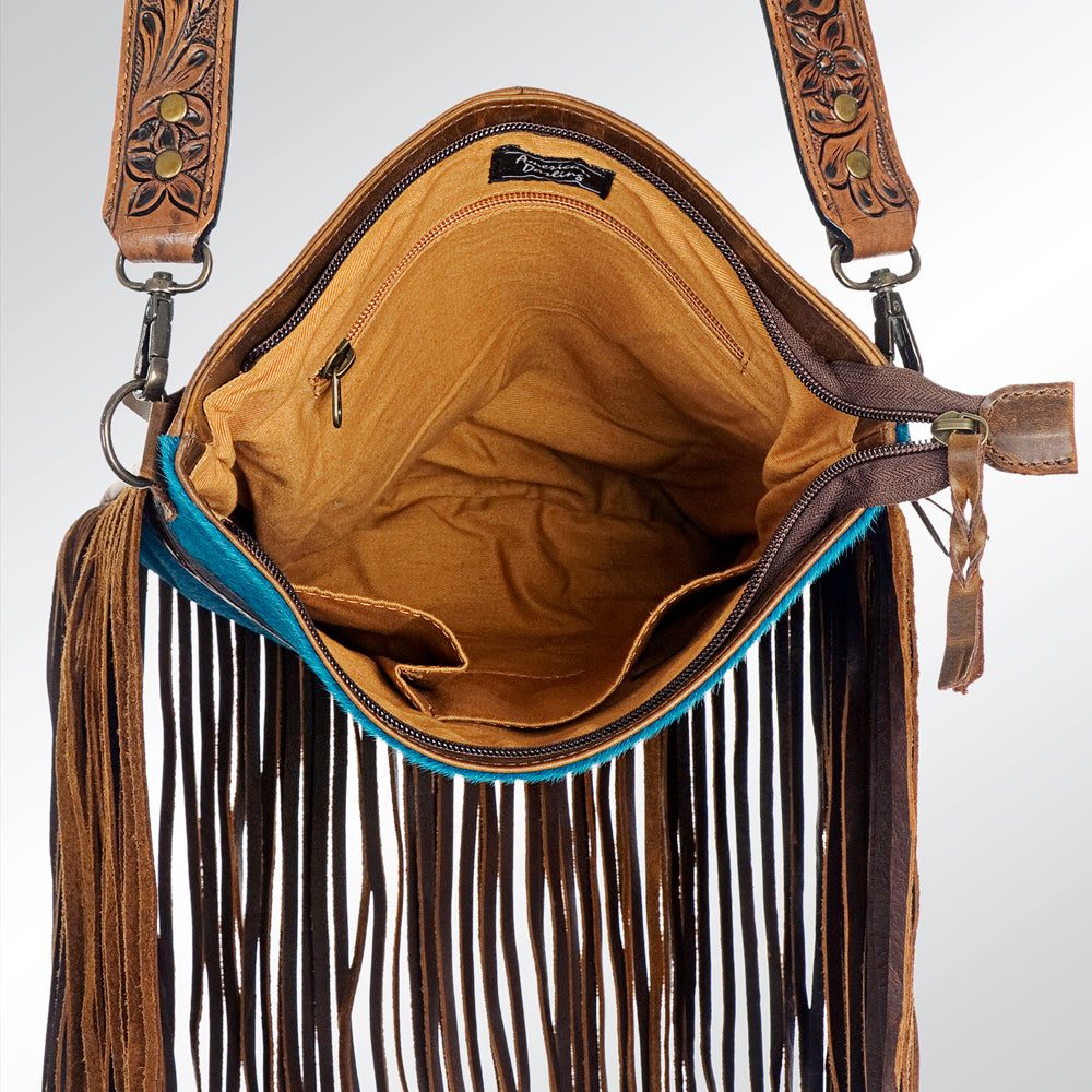 ADBGS192TRQ3FRNGA American Darling Hand Tooled Hair On Genuine Leather Women Bag Western Handbag Purse