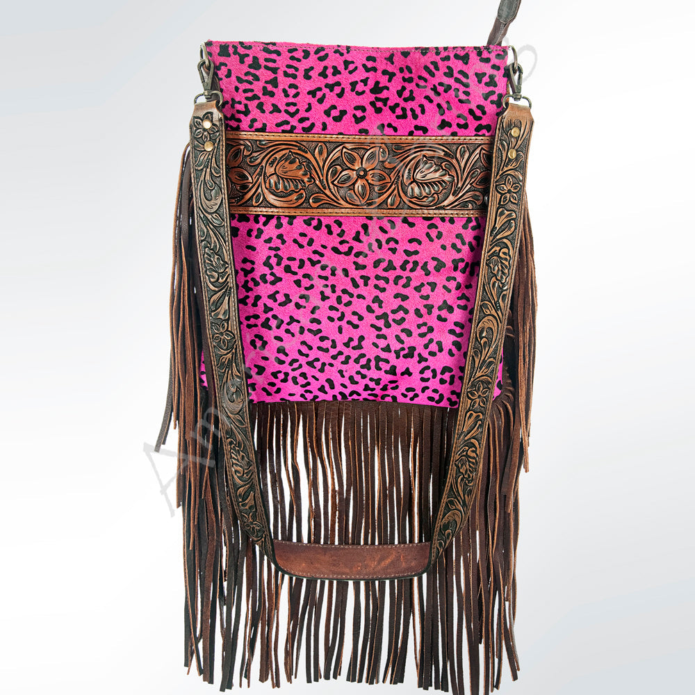 American Darling ADBGS192PKCHEFRNGA Messenger Hand Tooled Hair On Genuine Leather Women Bag Western Handbag Purse
