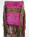 American Darling ADBGS192PKCHEFRNGA Messenger Hand Tooled Hair On Genuine Leather Women Bag Western Handbag Purse