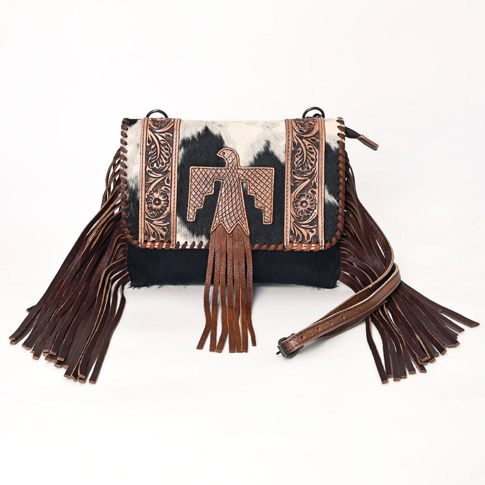 American Darling ADBG499BRW Envelope Hand Tooled Hair-On Genuine Leather Women Bag Western Handbag Purse