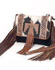American Darling ADBG499BRW Envelope Hand Tooled Hair-On Genuine Leather Women Bag Western Handbag Purse