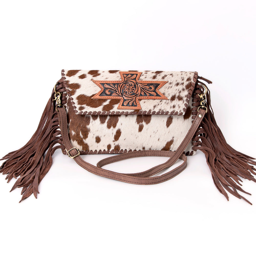American Darling ADBGD106BRWBR Envelope Hand Tooled Hair On Genuine Leather Women Bag Western Handbag Purse