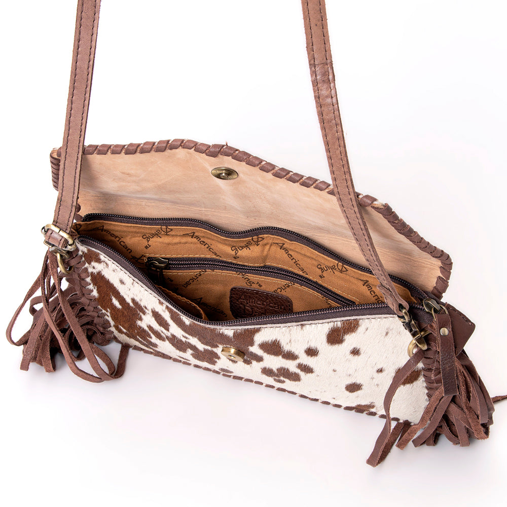 American Darling ADBGD106BRWBR Envelope Hand Tooled Hair On Genuine Leather Women Bag Western Handbag Purse