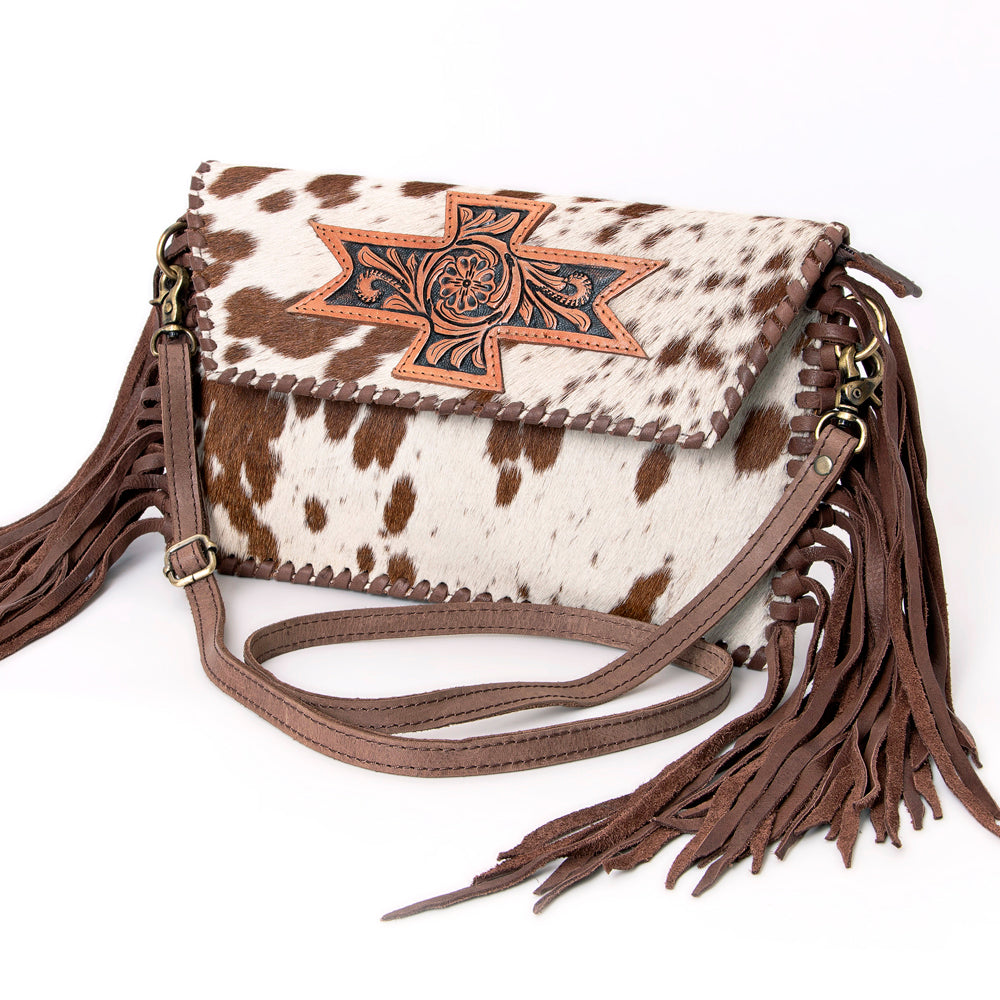 American Darling ADBGD106BRWBR Envelope Hand Tooled Hair On Genuine Leather Women Bag Western Handbag Purse