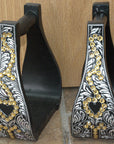HILASON Horse Western Saddle Engraved Metal Roper Stirrups | Roper Stirrups | Horse Riding Stirrups | Metal Saddle Stirrups | Trail Riding Stirrups