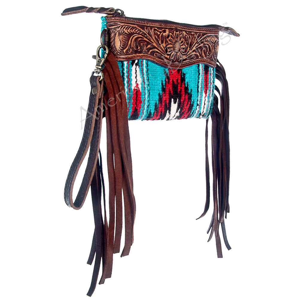 American Darling ADBGZ179 wristlet Hand Tooled Saddle Blanket Genuine Leather Women Bag Western Handbag Purse