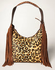 Western Style Leather Hobo Handbag With Hair On Cowhide