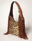 Western Style Leather Hobo Handbag With Hair On Cowhide